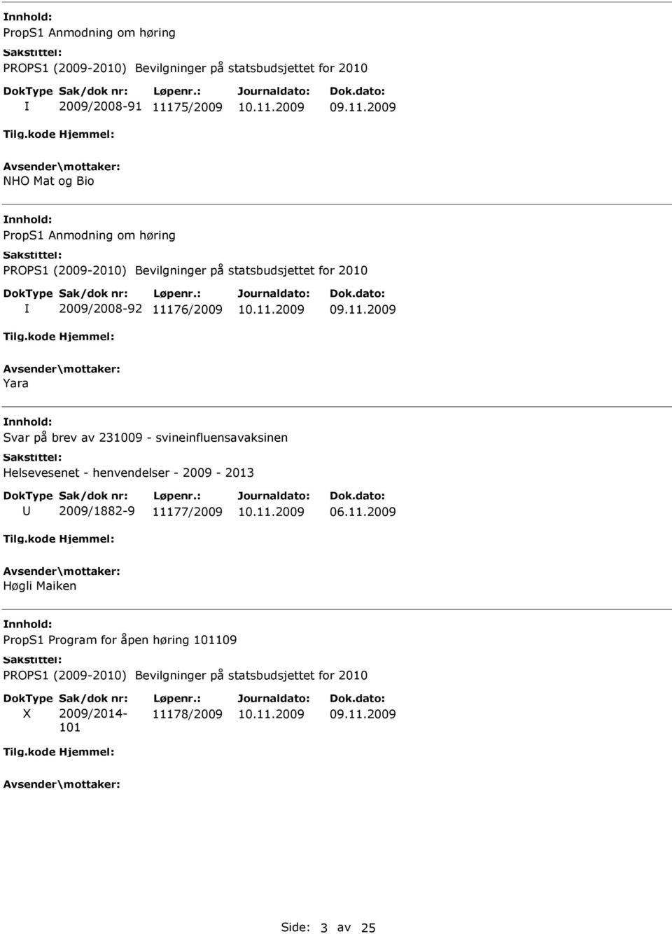 svineinfluensavaksinen Helsevesenet - henvendelser - 2009-2013 2009/1882-9