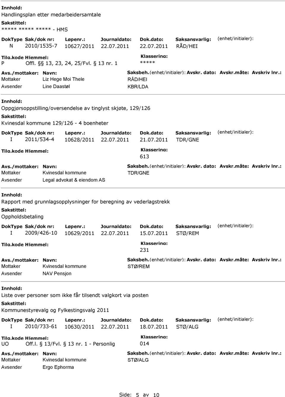 2011 TDR/GNE 613 TDR/GNE Legal advokat & eiendom AS Rapport med grunnlagsopplysninger for beregning av vederlagstrekk Oppholdsbetaling 2009/426-10 10629/2011 15.07.