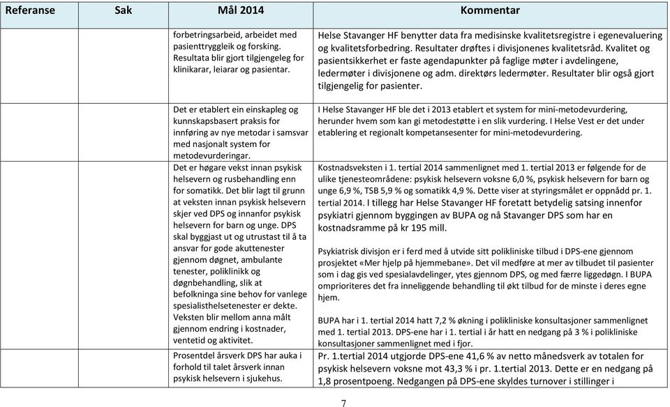 Det er høgare vekst innan psykisk helsevern og rusbehandling enn for somatikk. Det blir lagt til grunn at veksten innan psykisk helsevern skjer ved DPS og innanfor psykisk helsevern for barn og unge.