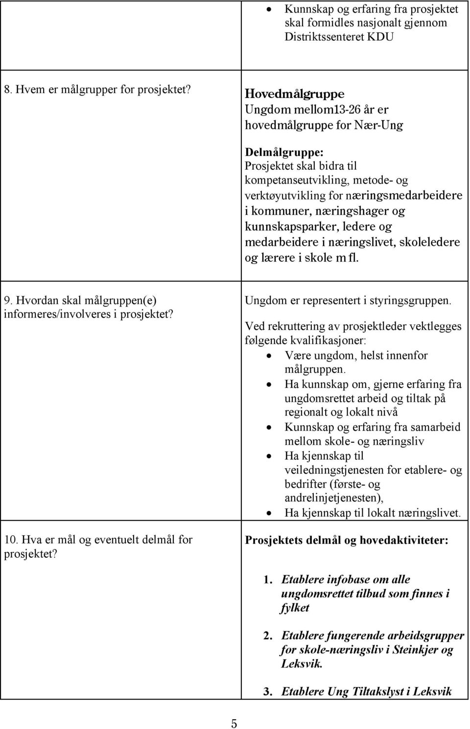 næringshager og kunnskapsparker, ledere og medarbeidere i næringslivet, skoleledere og lærere i skole m fl. 9. Hvordan skal målgruppen(e) informeres/involveres i prosjektet? 10.