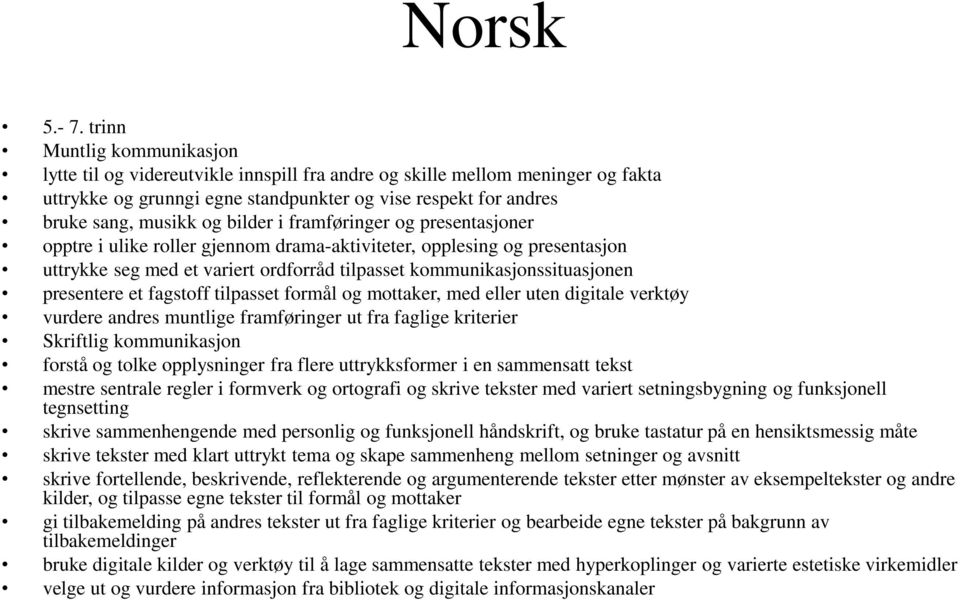 bilder i framføringer og presentasjoner opptre i ulike roller gjennom drama-aktiviteter, opplesing og presentasjon uttrykke seg med et variert ordforråd tilpasset kommunikasjonssituasjonen presentere