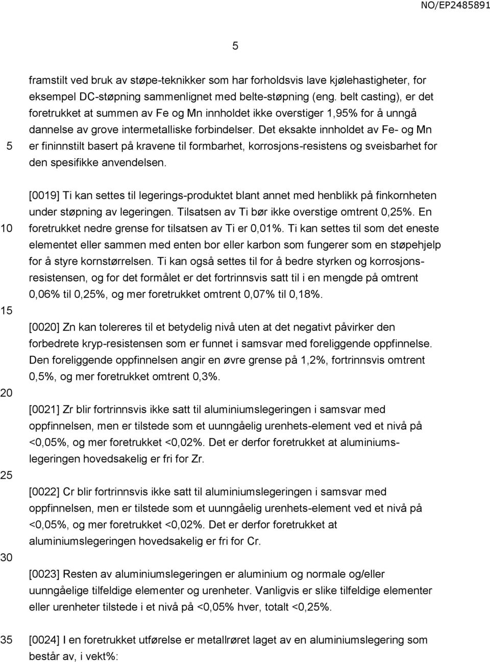 Det eksakte innholdet av Fe- og Mn er fininnstilt basert på kravene til formbarhet, korrosjons-resistens og sveisbarhet for den spesifikke anvendelsen.