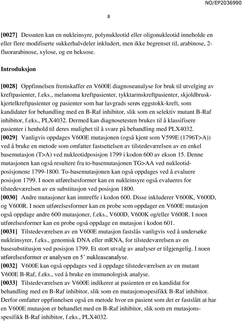 se. Introduksjon [0028] Oppfinnelsen fremskaffer en V600E diagnoseanalyse for bruk til utvelging av kreftpasienter, f.eks.