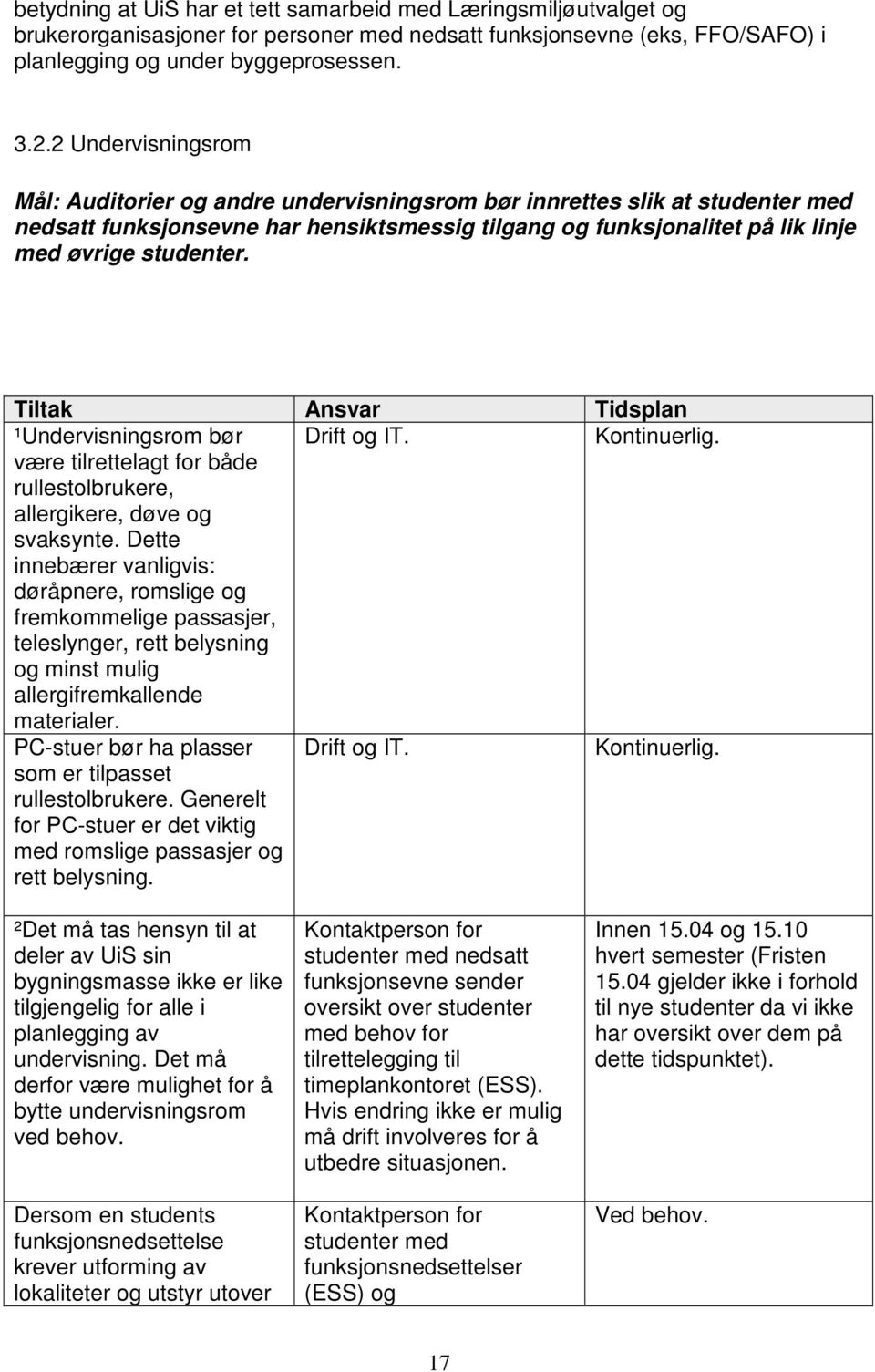 ¹Undervisningsrom bør Drift og IT. være tilrettelagt for både rullestolbrukere, allergikere, døve og svaksynte.