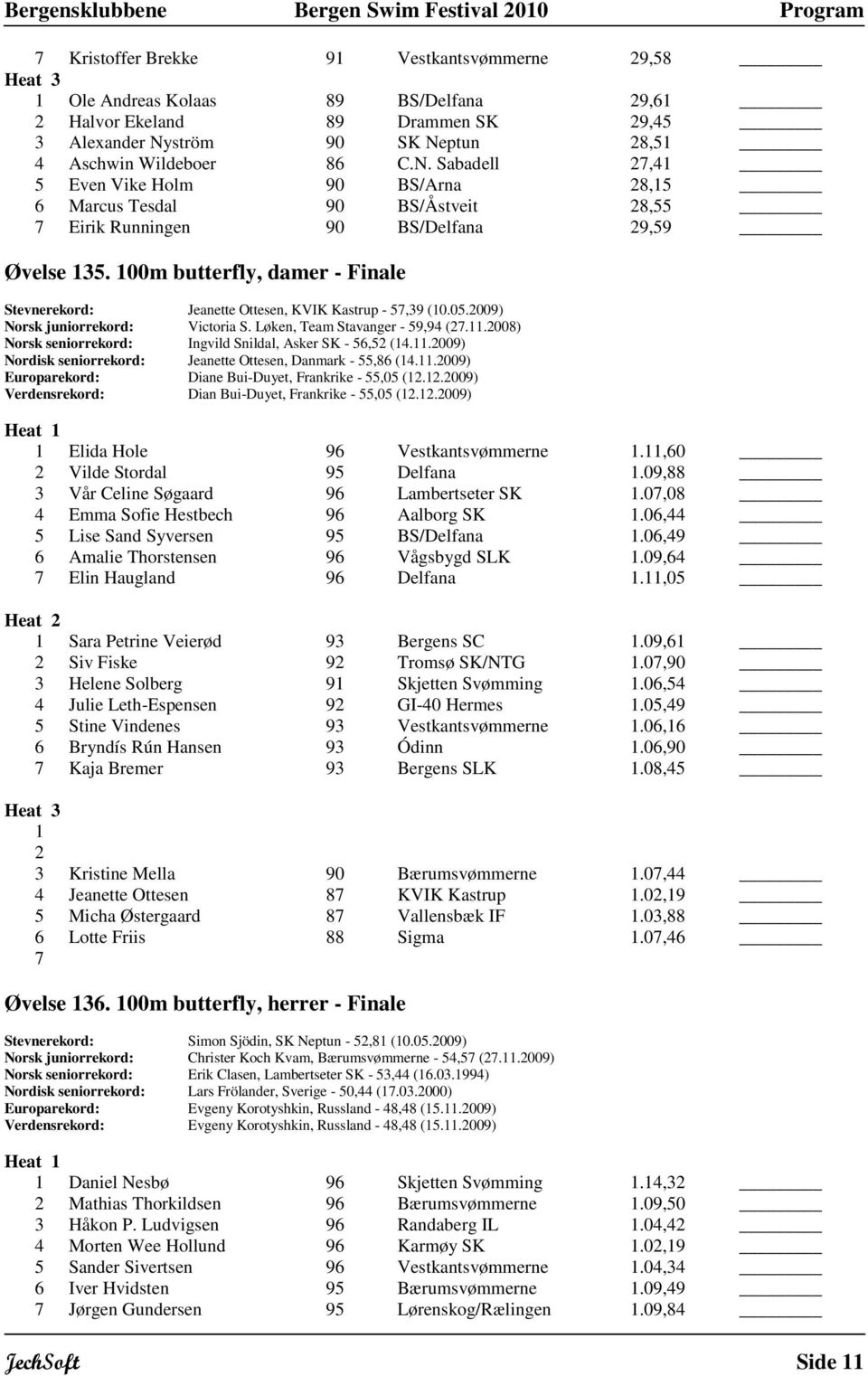 00m butterfly, damer - Finale Stevnerekord: Jeanette Ottesen, KVIK Kastrup - 57,39 (0.05.2009) Norsk juniorrekord: Victoria S. Løken, Team Stavanger - 59,94 (27.