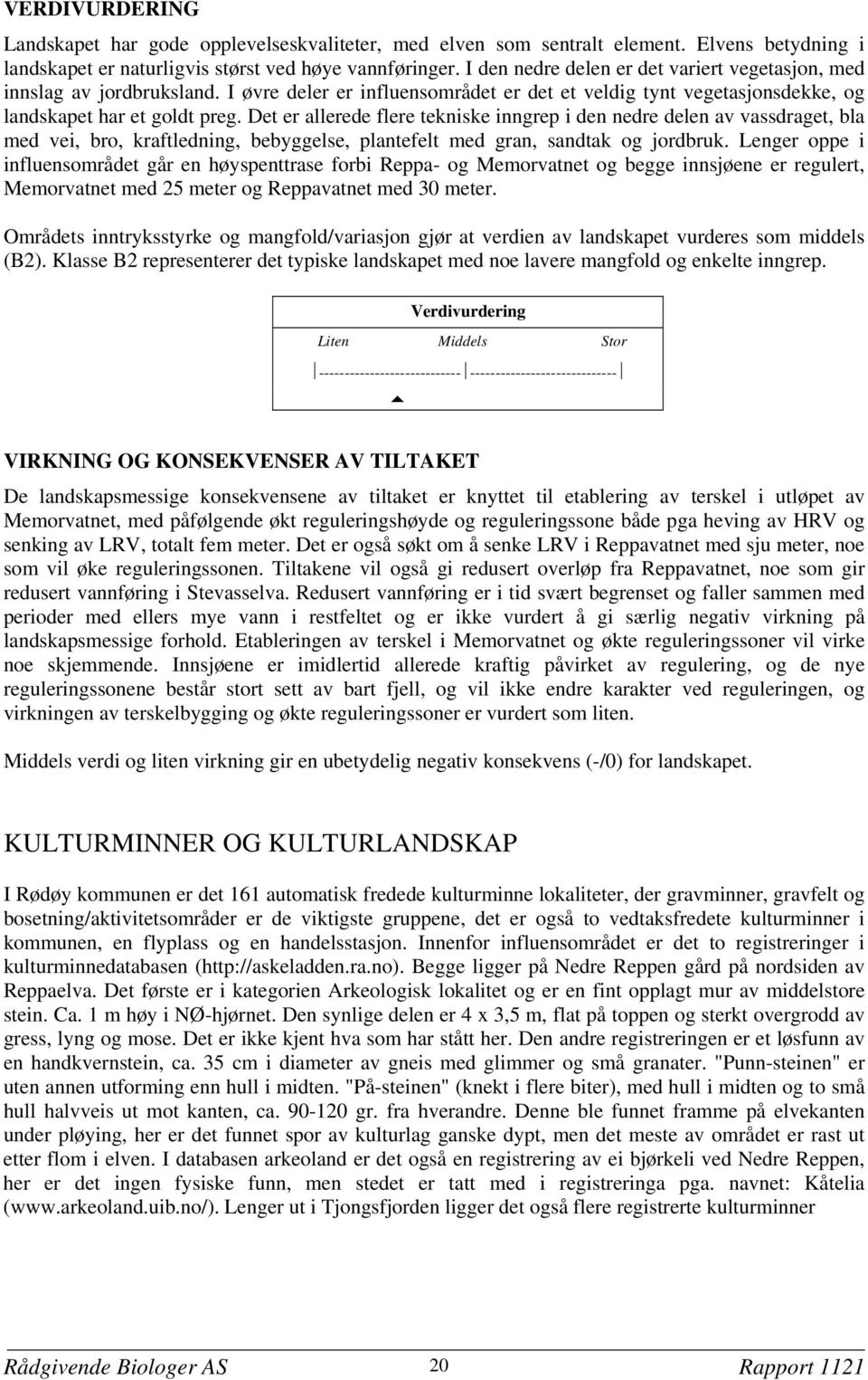 Det er allerede flere tekniske inngrep i den nedre delen av vassdraget, bla med vei, bro, kraftledning, bebyggelse, plantefelt med gran, sandtak og jordbruk.