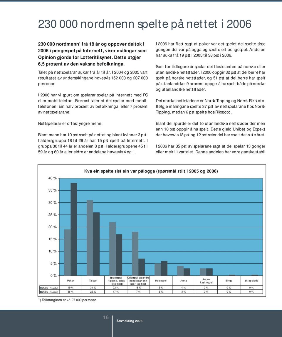 I 2006 har vi spurt om spelarar spelar på Internett med PC eller mobiltelefon. Færrast seier at dei spelar med mobiltelefonen: Ein halv prosent av befolkninga, eller 7 prosent av nettspelarane.