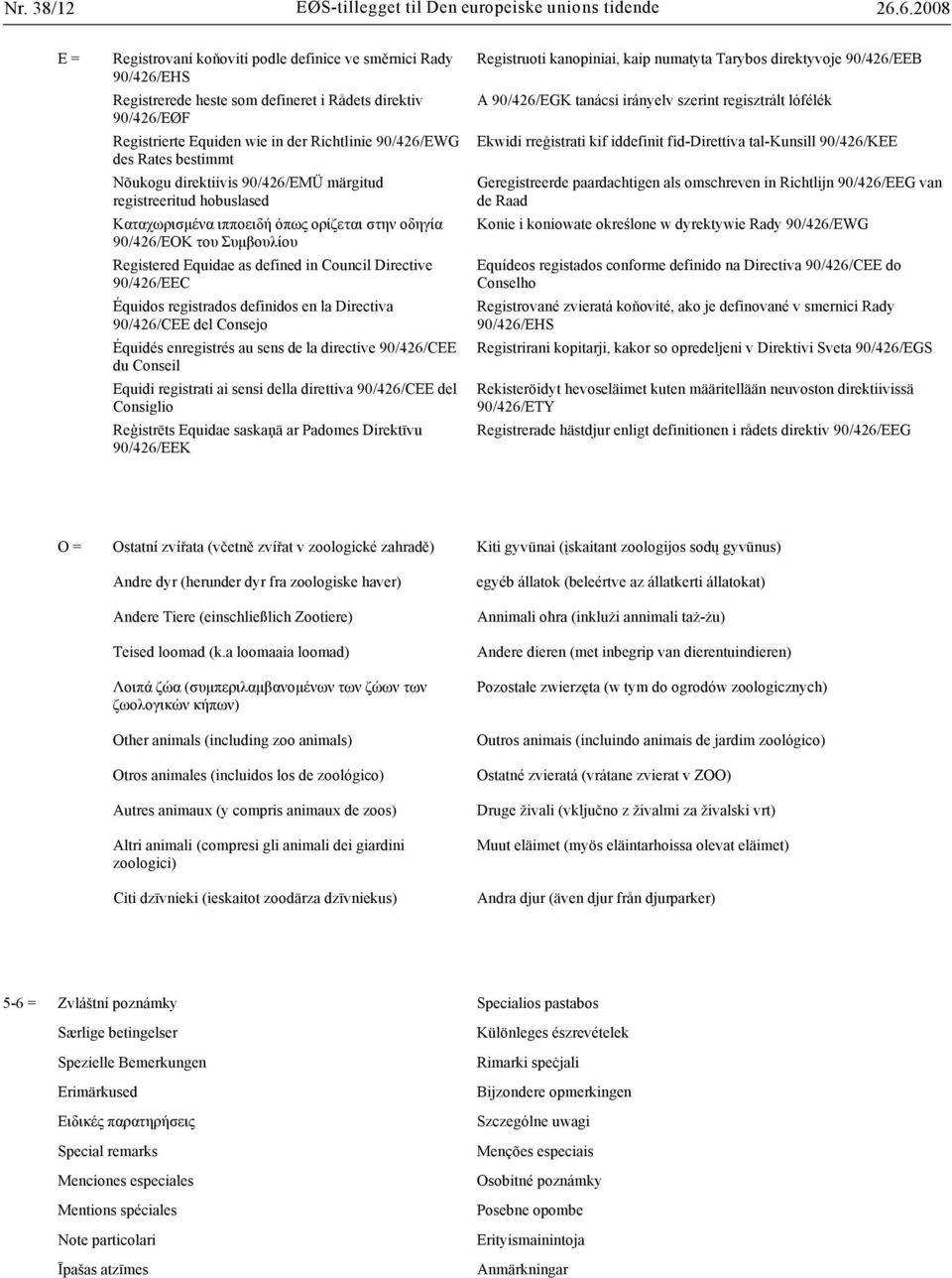 Rates bestimmt Nõukogu direktiivis 90/426/EMÜ märgitud registreeritud hobuslased μ 90/426/ μ Registered Equidae as defined in Council Directive 90/426/EEC Équidos registrados definidos en la