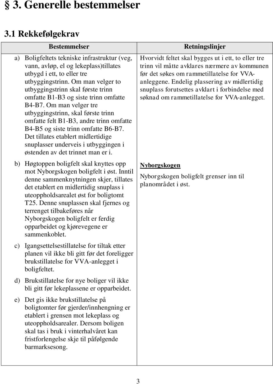 Om man velger tre utbyggingstrinn, skal første trinn omfatte felt B1-B3, andre trinn omfatte B4-B5 og siste trinn omfatte B6-B7.