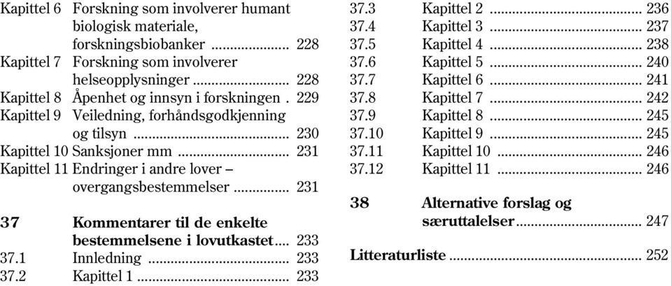 12 overgangsbestemmelser... 231 Kapittel 2... 236 Kapittel 3... 237 Kapittel 4... 238 Kapittel 5... 240 Kapittel 6... 241 Kapittel 7... 242 Kapittel 8... 245 Kapittel 9... 245 Kapittel 10.