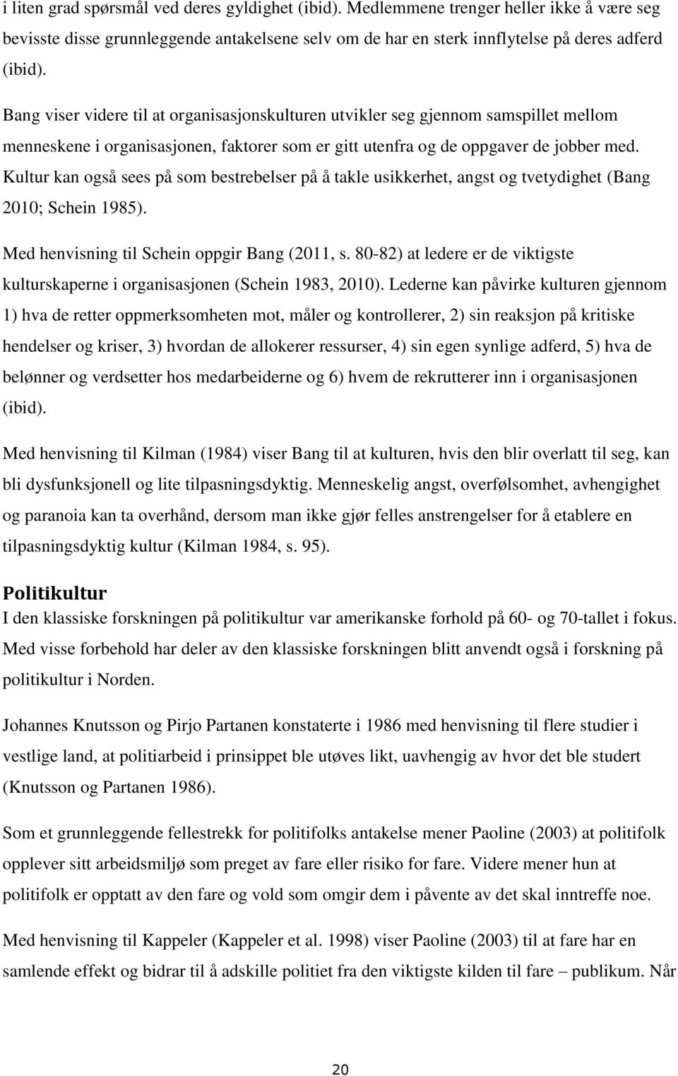 Kultur kan også sees på som bestrebelser på å takle usikkerhet, angst og tvetydighet (Bang 2010; Schein 1985). Med henvisning til Schein oppgir Bang (2011, s.