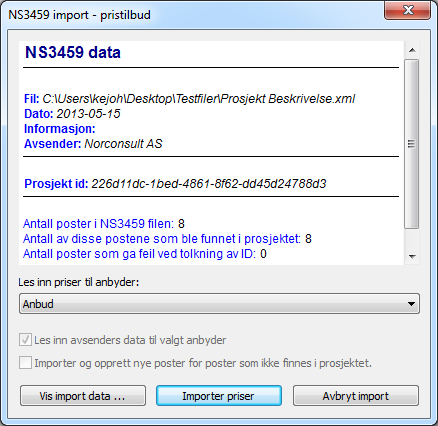 Eksport og import Eksportere til NS3459 ISY Linker Hvis du skal gjøre en ressurskalkyle i et mer avansert program som ISY ByggOffice kan du overføre hele eller deler av anbudsdokumentet via NS 3459.