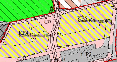 Planens innhold - Formål i gjeldande plan blir i svært liten grad endra. Den mest vesentlege endringa er auka bygningshøgd ut mot Bjørndalen allé, og opning for parkering i første etasje i felt KF4.