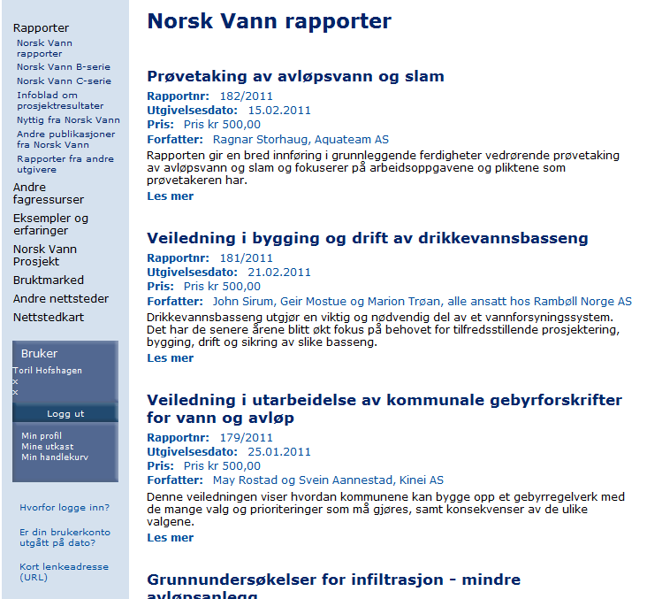 ~180 Norsk Vann rapporter: