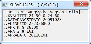 2.5.2: GangSykkelVegSenterlinje/SykkelVegSenterlinje/Sykkelfelt/Fortau GangSykkelVegSenterlinje: Oppslag/Detaljer Definisjon: «Gang- og sykkelveg er en veg som ved offentlig trafikkskilt er bestemt