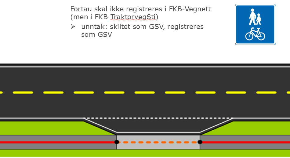 Fortau Definisjon: «Del av vegen reservert for gående. Som regel ligger f. høyere enn kjørebanen og er atskilt fra denne med kantstein.