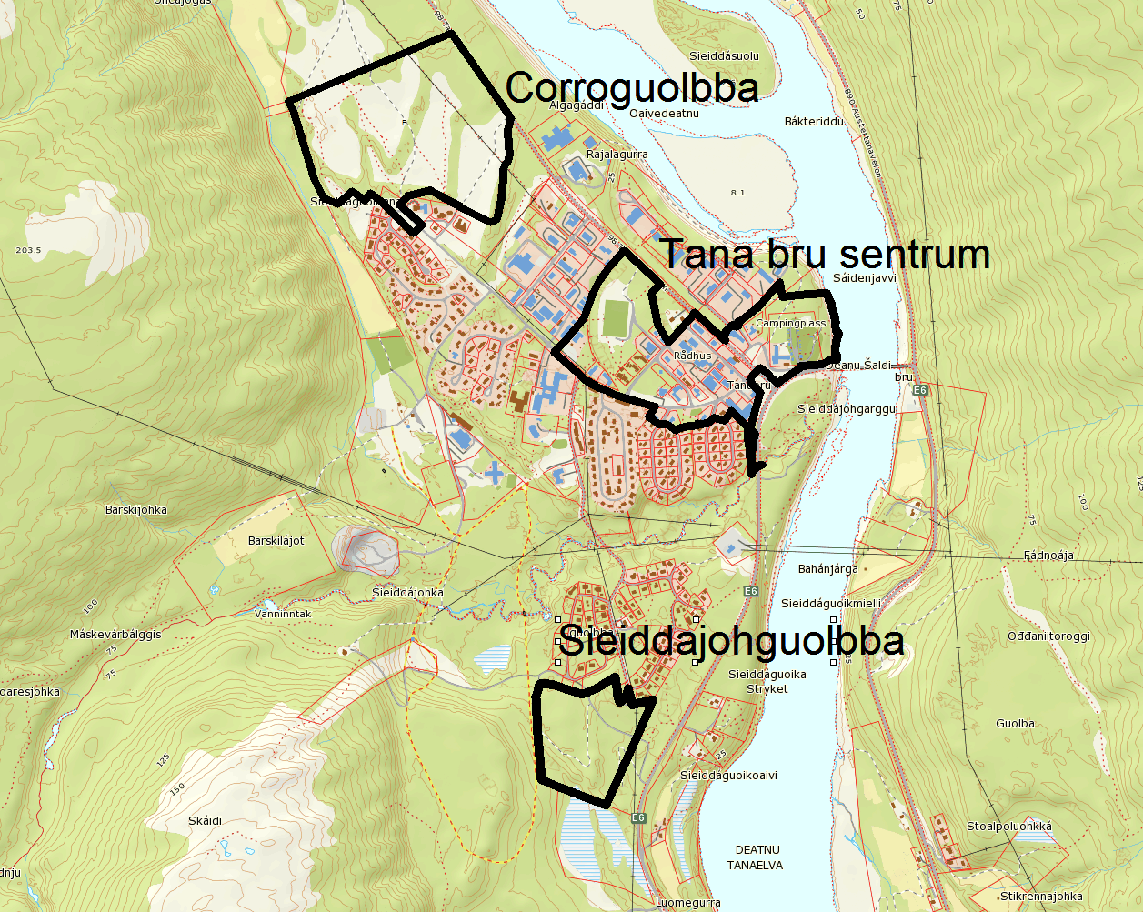 Kartskisse 1: Lokalisering av de 3 planområdene.