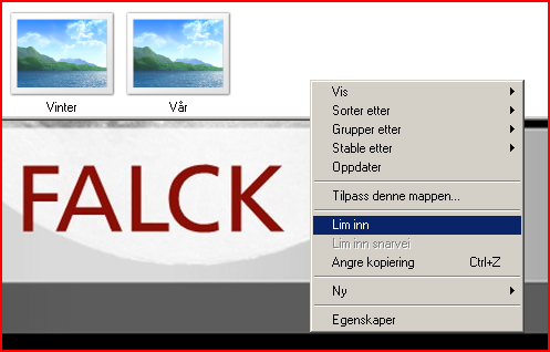Eksempel på filer på lokal PC Filer på din lokale PC kan kopieres ved markere dem, høyreklikke og velge Kopier.