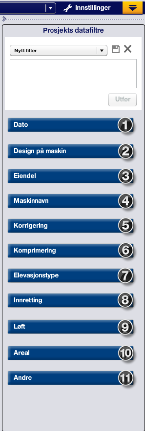 Filterinnstillinger Merk at mer informasjon er tilgjengelig under Hjelp menyen i øvre høyre hjørne.