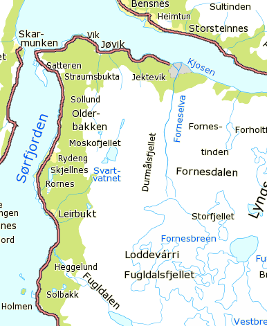 Jøvik (Holmbukt Fornes) Nåværende arealbruk I Tromsø kommunes arealplan står det at i 1995 ble det vedtatt en egen kommunedelplan for Ullsfjorden hvor skredfare, framtidige byggeområder og spredt