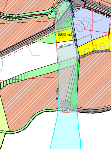 Figur: Merket område innenfor planområde på 9 dekar. Alternative løsningsforslag. 1.