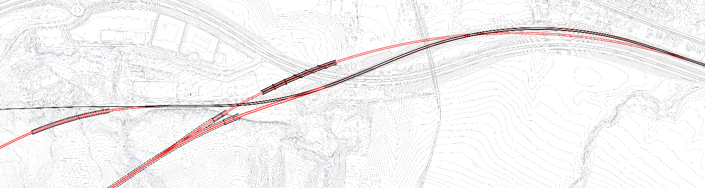 Følgende alternative korridorer er utredet på bysiden: Vest for Nybyen - over (utgående Vestfoldbane på bru over Sørlandsbanen) - under (utgående Vestfoldbane i kulvert under Sørlandsbanen) - under