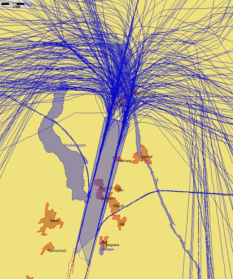 Landinger fra nord med jetfly, eksempeldag med sørlig trafikkretning hele dagen Figur 4. Torsdag 27.