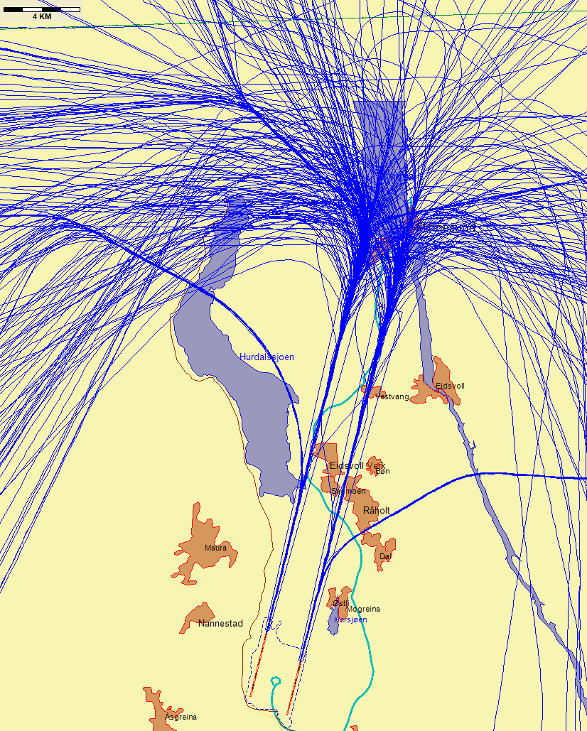 Landinger fra nord med jetfly, eksempeldag med sørlig trafikkretning hele dagen Figur 4. Mandag 6.