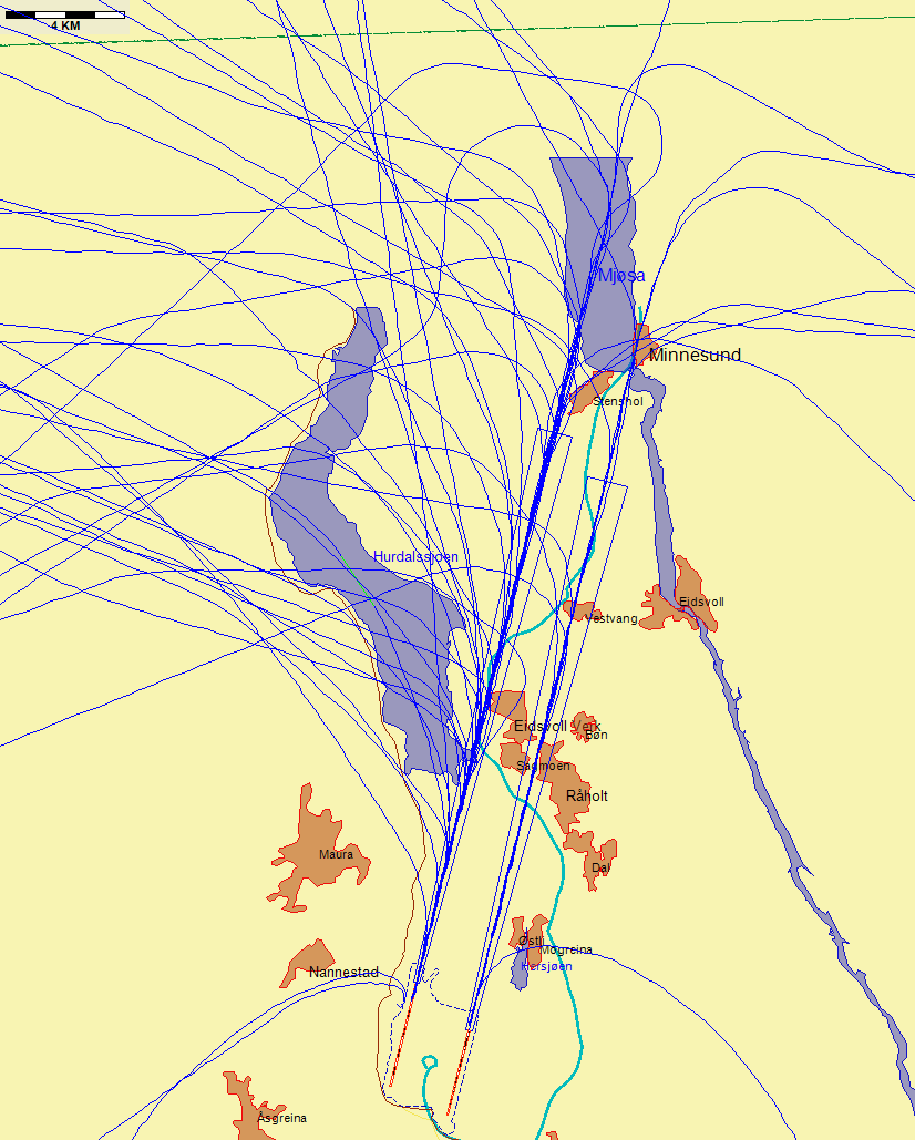 Landinger fra nord med andre flytyper, eksempeldag med sørlig trafikkretning hele dagen Figur 5. Mandag 6.