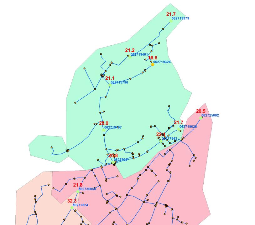 8 Scenario 2027 med uendret nett Kapasitetsberegning for Slemmestad sentrum og Rortunet beregnet med ruhet = 1 mm.