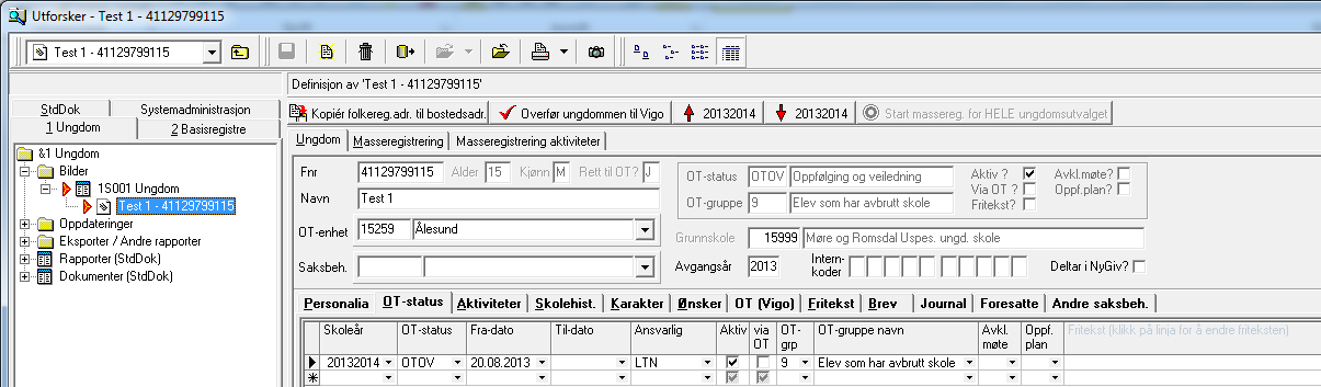 Registrering og rutiner i Når ungdom er overført fra Vigo til, kan OT starte saksbehandling jf. fylkets egne rutiner.