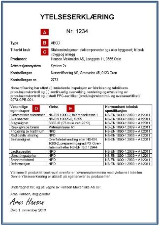 Ytelseserklæring Montasjeanvisning