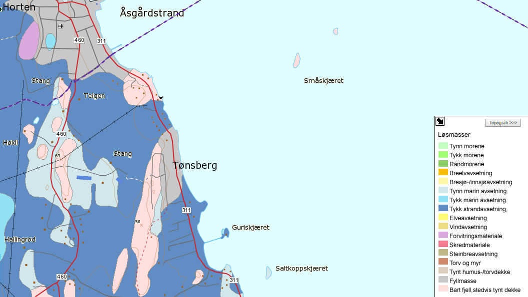 2 Dagens situasjon 2.3 Grunnforhold Vestfold er kjent for å ha områder med grunnforhold som krever spesielle tiltak ved utbygging.