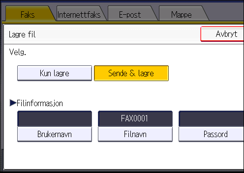 4. Faks 4. Angi brukernavn, filnavn og passord etter behov. Brukernavn Trykk på [Brukernavn] og velg deretter brukernavn.