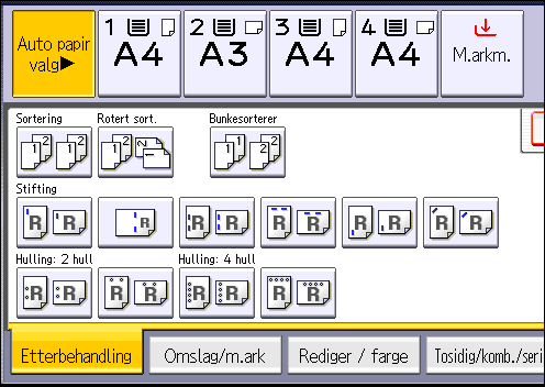 3. Kopi 1. Trykk på [Etterbehandling]. 2. Velg en av hulleposisjonene. 3. Trykk på [OK]. 4.