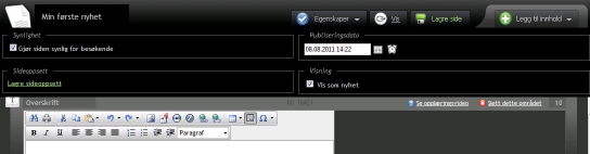 Nyheter, del 2 Innhold til innledningen på Nyheter siden: Her kan du legge inn bilde og tekst, som vil vises på sidelisten for nyheter.