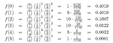 Et eksempel til: La X være antall seksere i kast med 5 terninger. Finn forventningsverdi µ og standardavvik σ.