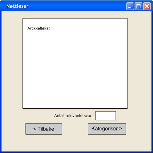 KAPITTEL 6. BRUKERGRENSESNITT Figur 6.4: Publiseringsverktøy - kategorisering av dokument Ved å velge å kategorisere et nytt dokument gis brukeren mulighet til å skrive inn en tekst i et tekstvindu.