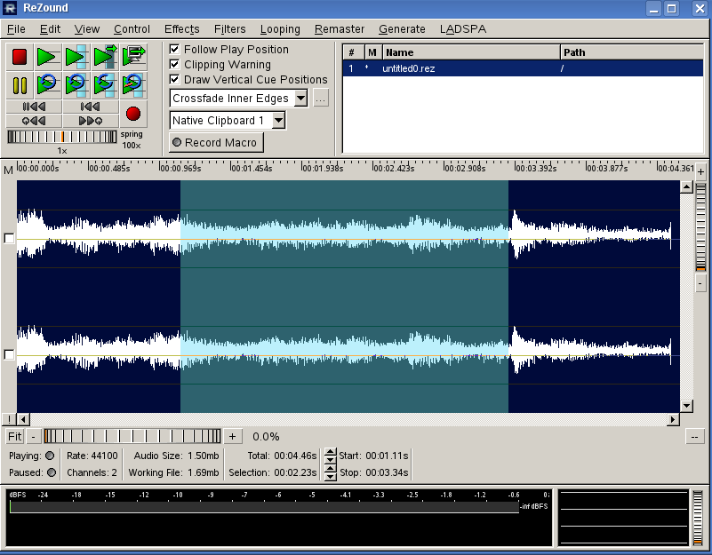 Rezound je vrlo praktičan za rad sa jednom audio datotekom na istom ekranu Kompresija audio signala MP3, OGG, TAU Početak razvoja Prvi pokušaji pravljenja kodeka sa funkcijom da izvrše psiho