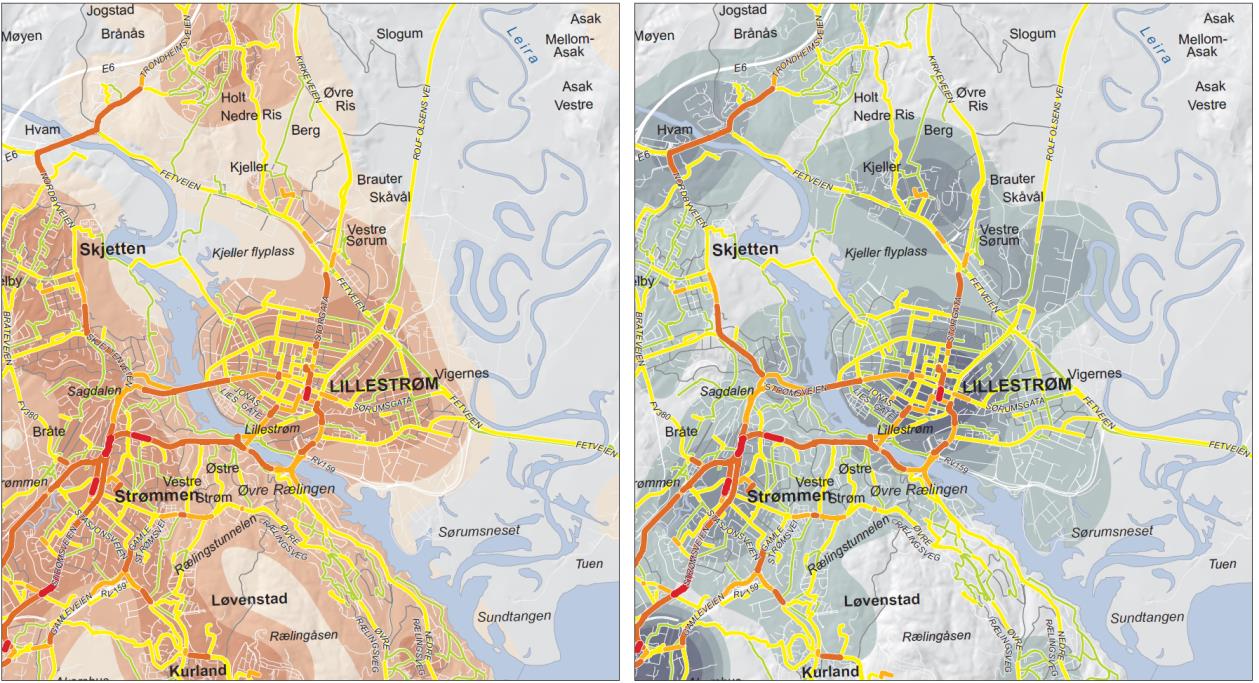 Figur 3.4 Eksempel på «trafikk-på-lenker»-kart som inngår i kartboka. 3.4 Anbefalt kvalitet på sykkelinfrastruktur Type infrastruktur og vurdering av ulike type løsninger har ikke vært et tema for denne analysen.