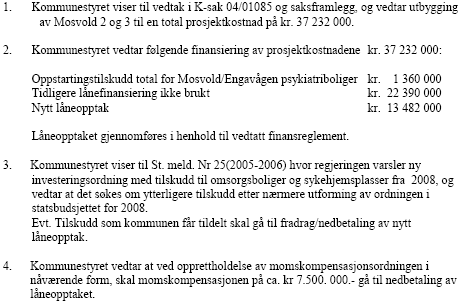 85/07 Prosjekt bofellesskap Mosvold VEDTAK: Prosjektet er ferdigstilt