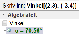 49 Deriverttegnet på tastaturet,, finner du på samme knapp som *. Vektorer Vektor mellom to punkter Vi finner vektoren mellom punktene P = (1, 2) og Q = (3, 5).