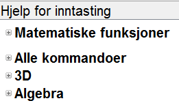 5 Oversikt over aktuelle kommandoer For å få fram en oversikt over tilgjengelige kommandoer i GeoGebra 5.