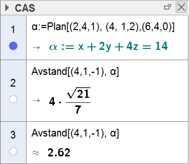 71 Vinkelen i mangekant Grafikkfeltet ABC : Merk! GeoGebra har funnet vinkelen i punktet (4, 1, 2) i trekanten.