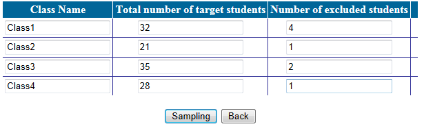 Tabell 5: Eksempel på eit utfylt klasseskjema Når du har forsikra deg om at lista er nøyaktig utfylt, send inn lista for statistisk utveljing ved å klikke på «UTVELJING»-cella.