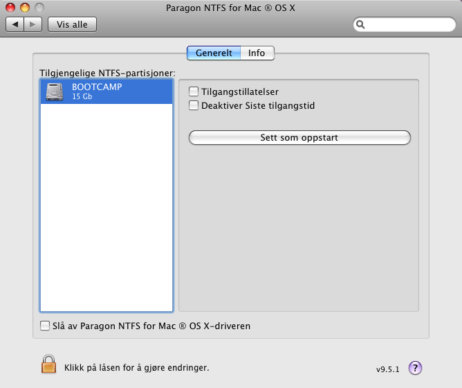 16 I vinduet som åpnes kan du se en liste over tilgjengelige NTFS-partisjoner (om noen) til venstre. Velg en NTFS-partisjon og få tilgjengelige endringsalternativer til høyre.