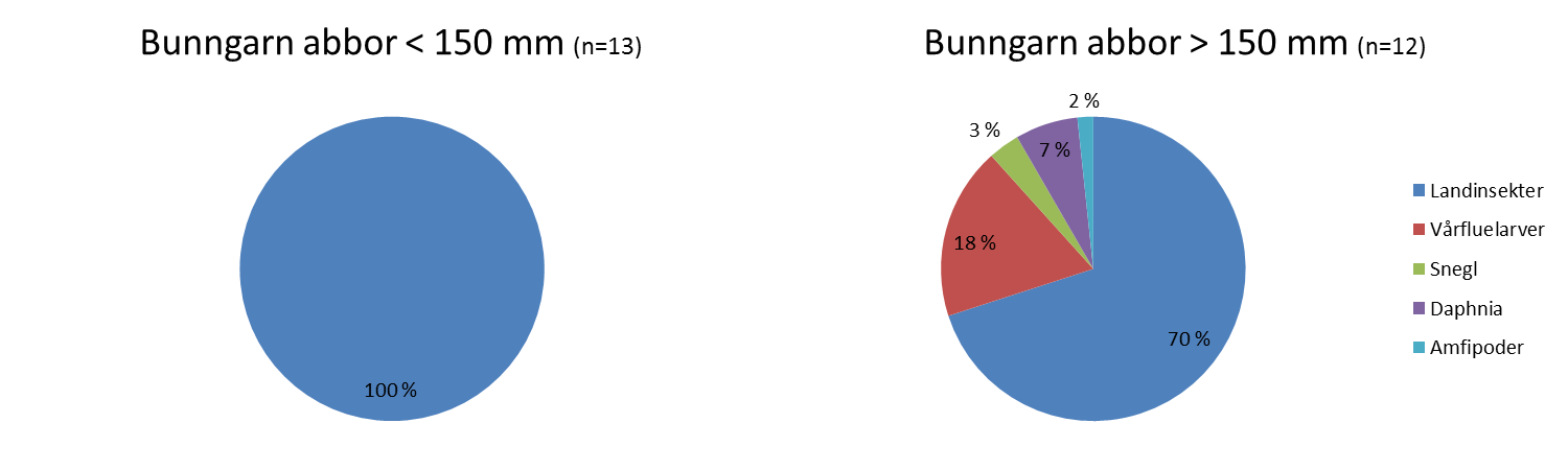 forekommende byttedyrene i abbormager fra Aurdalsfjorden og utgjorde 85 % av det analyserte mageinnholdet. Vårfluelarver var også betydelig representert (9 %).