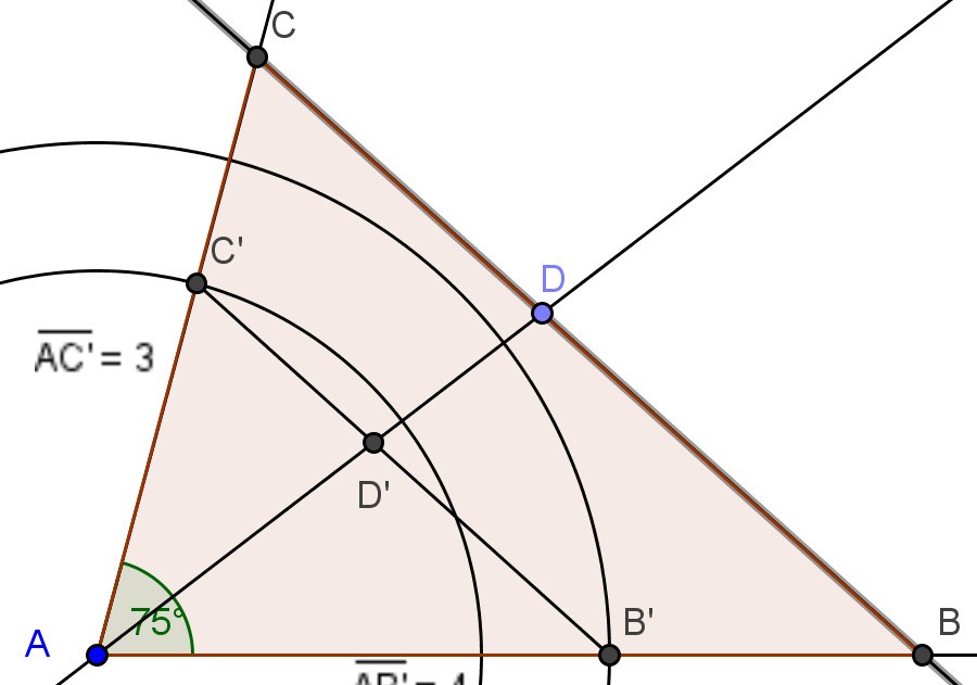 til oppgaver i avsnitt.4 Jeg trakk først en stråle fra et punkt A, og avsatte det samme stykket 4 ganger bortover strålen til punktet B. Jeg slo deretter en sirkel med radius 3 av disse delene.