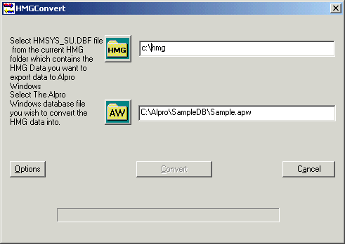 ALPRO Windows 6.60 Installering Hvis du skal importere data fra en HMG-database til en ny APW-database, begynner du ved å opprette en ny APW-database ved å bruke ALPRO Sync-programmet.