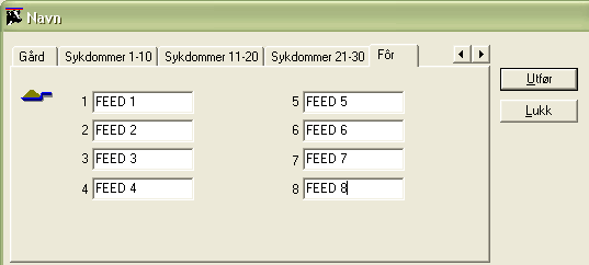 ALPRO Windows 6.60/Fôring Oppstart via ALPRO-prosessoren. Gi navn på fôr ALPRO-systemet tillater åtte forskjellige fôrtyper.